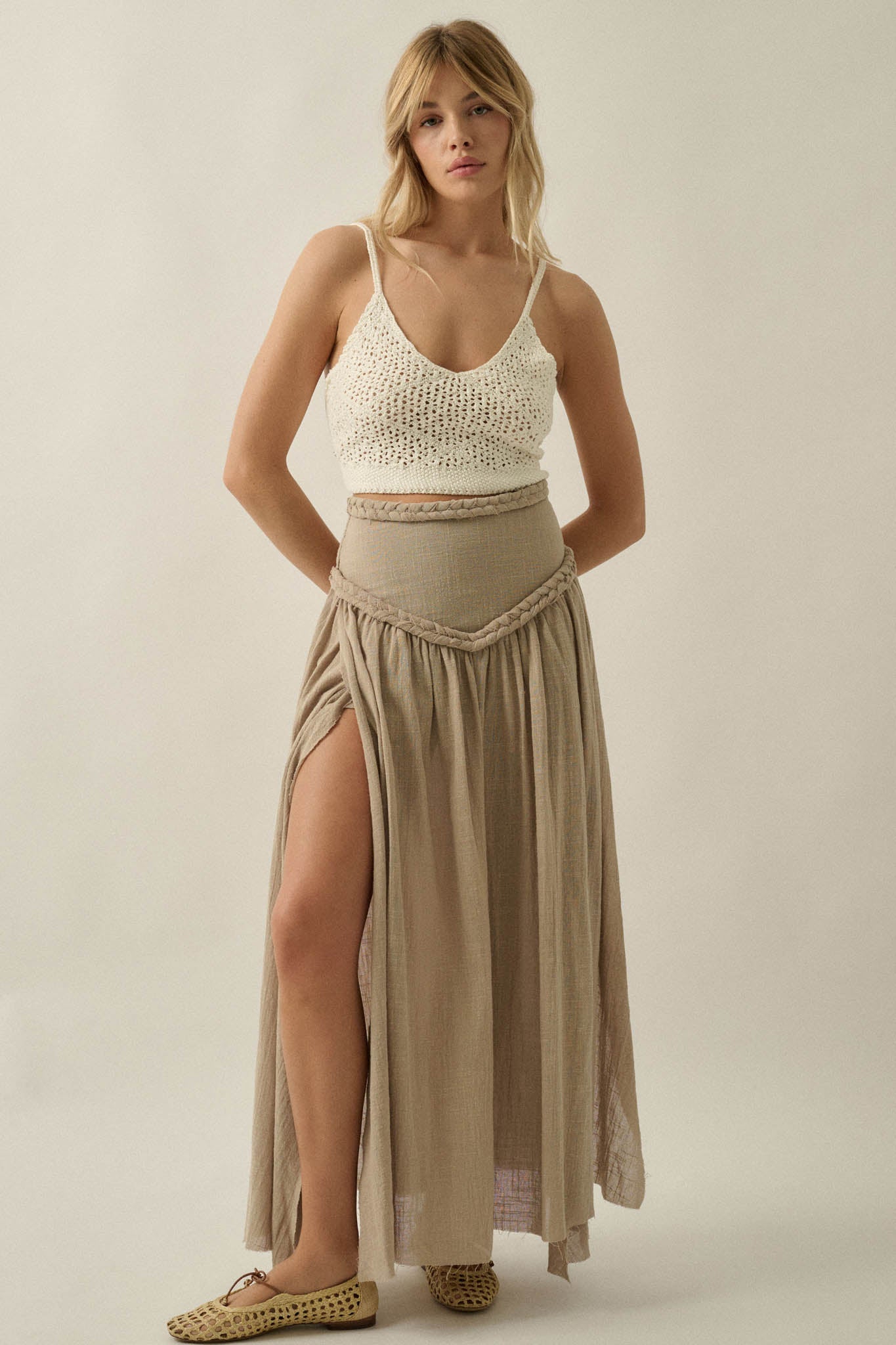 Breath of Air Cotton Gauze Drop-Waist Maxi Skort