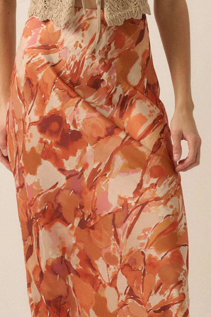Dream Weaver Abstract-Print Satin Maxi Skirt