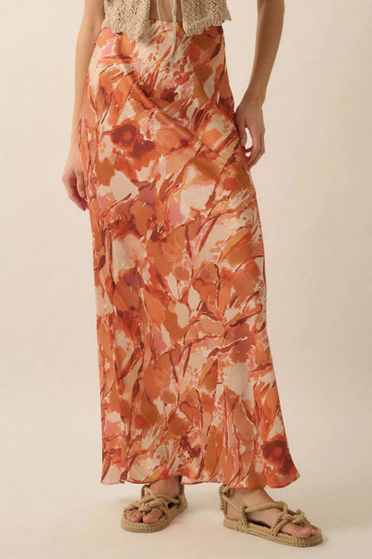 Dream Weaver Abstract-Print Satin Maxi Skirt