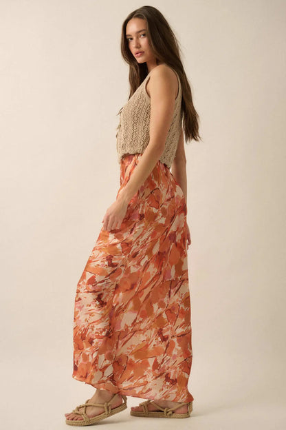 Dream Weaver Abstract-Print Satin Maxi Skirt