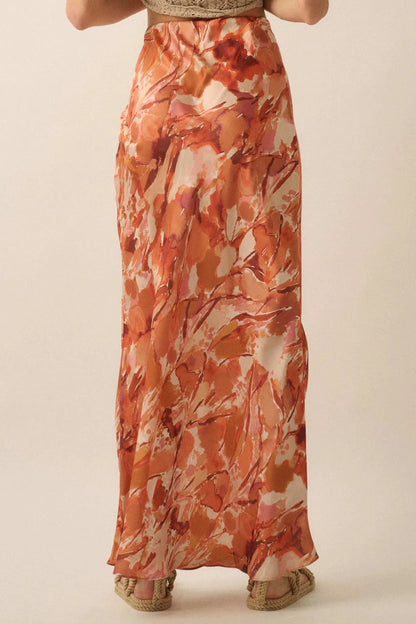 Dream Weaver Abstract-Print Satin Maxi Skirt