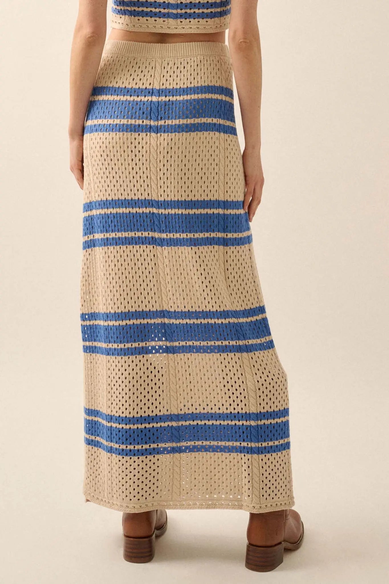 Perfect Timing Striped Crochet Knit Maxi Skirt