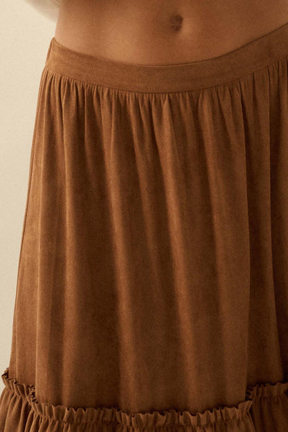 Tender Touch Vegan Suede Tiered Ruffle Maxi Skirt