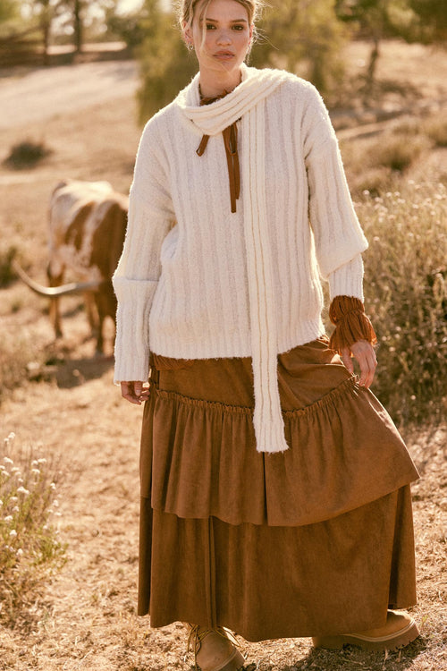 Tender Touch Vegan Suede Tiered Ruffle Maxi Skirt
