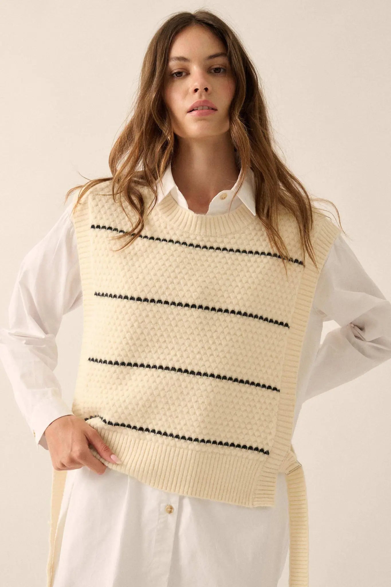 Study Date Striped Knit Side-Tie Sweater Vest
