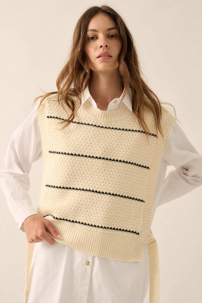 Study Date Striped Knit Side-Tie Sweater Vest
