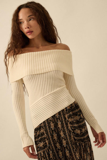 So Fine Semi-Sheer Rib-Knit Foldover Top
