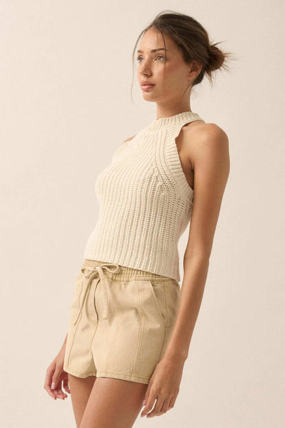 Take It Slow Rib-Knit Halter Sweater Tank Top