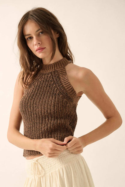 Take It Slow Rib-Knit Halter Sweater Tank Top