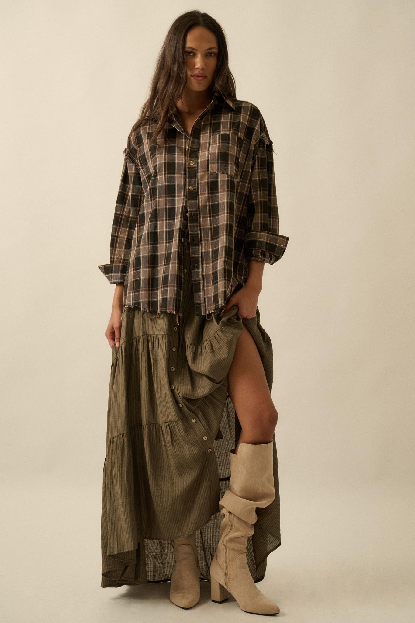 Tartan Threads Plaid Raw-Edge Button-Up Shirt