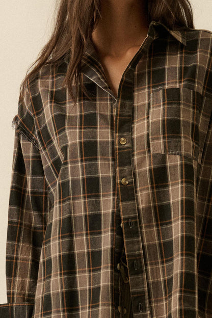 Tartan Threads Plaid Raw-Edge Button-Up Shirt