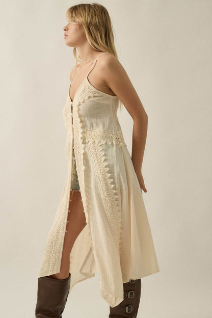 Up in the Air Cotton Gauze and Lace Maxi Top