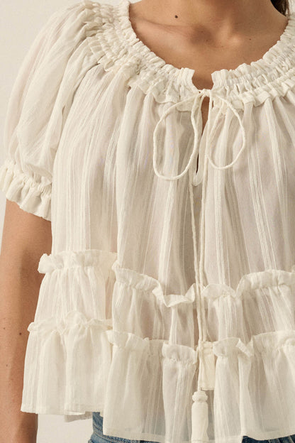 Precious Days Tonal Stripe Ruffle Babydoll Top