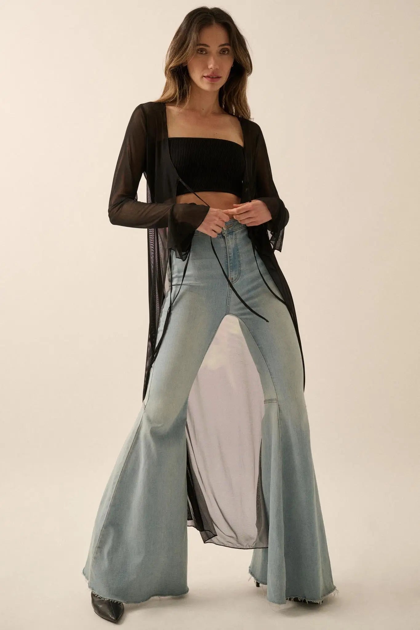Wild Rose Mesh Back-Print Duster Kimono Cardigan