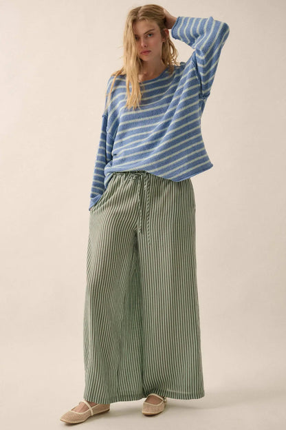Stroll Goals Striped Wide-Leg Drawstring Pants