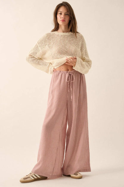 Stroll Goals Striped Wide-Leg Drawstring Pants