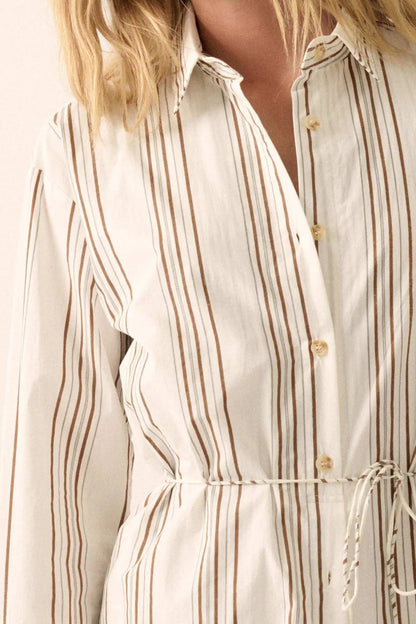 Bottom Line Striped Button-Up Belted Shirt Romper