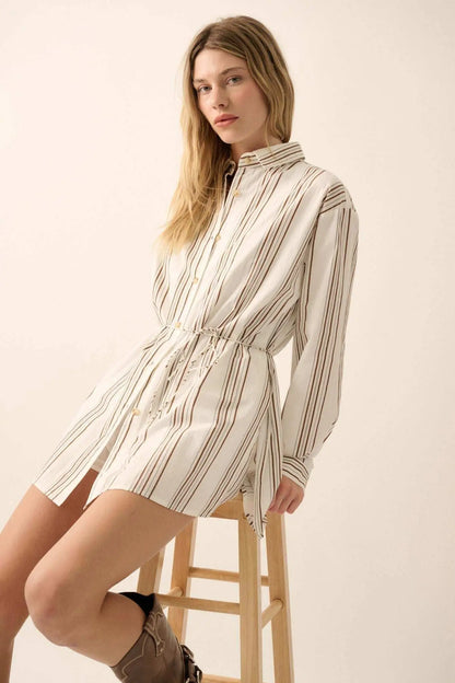 Bottom Line Striped Button-Up Belted Shirt Romper