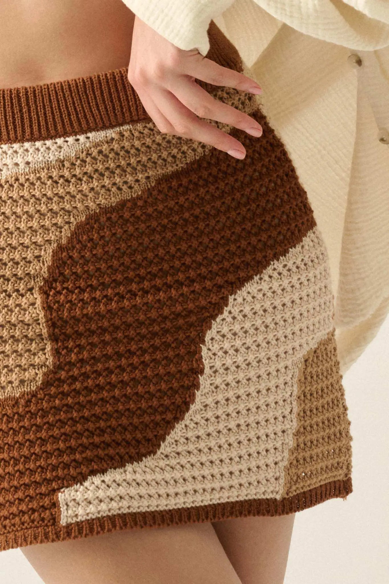 Catching Waves Colorblock Crochet Knit Mini Skirt
