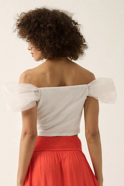 Among the Clouds Puff-Sleeve Off-Shoulder Crop Top