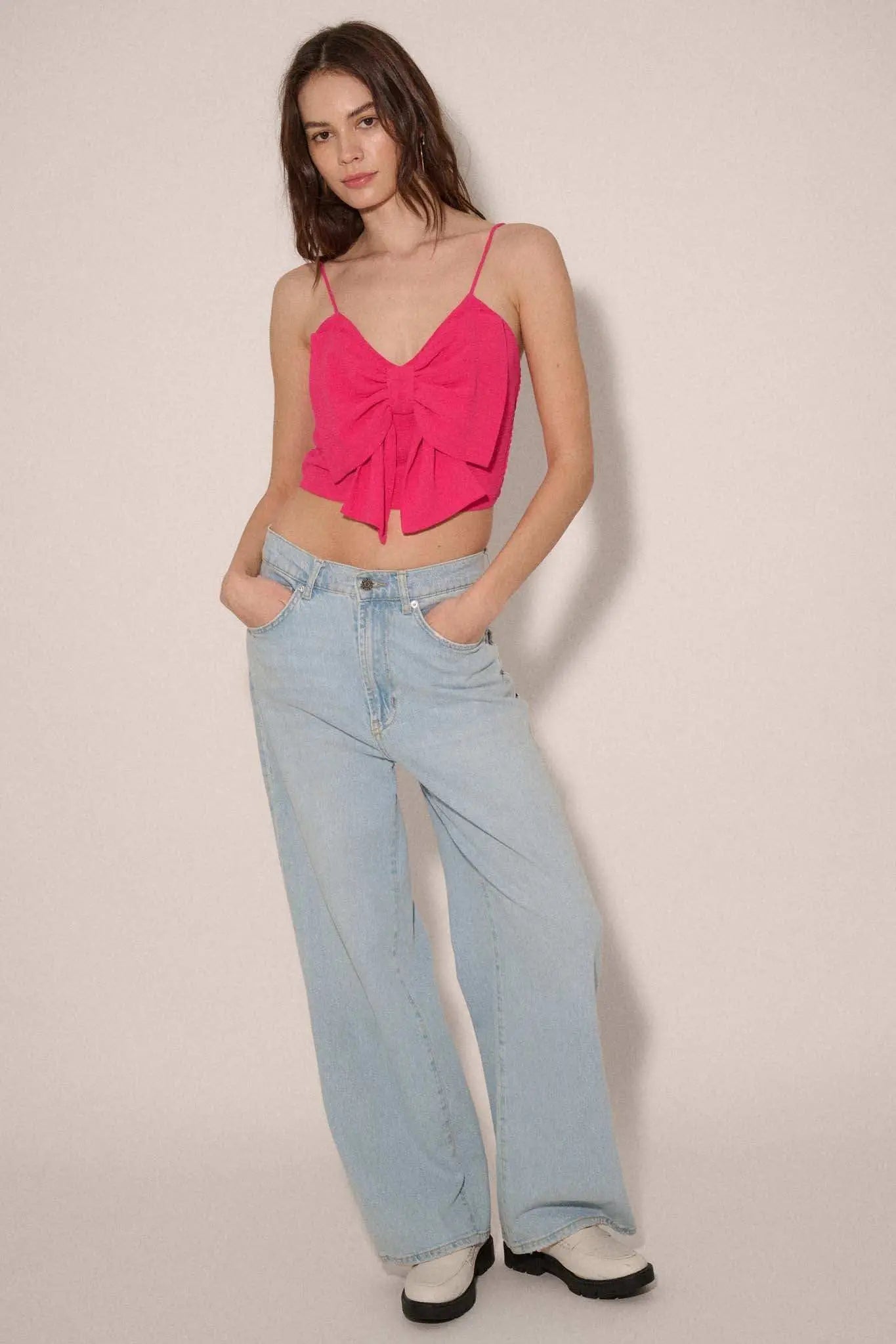 Party Girl Bow-Front Cropped Cami Top