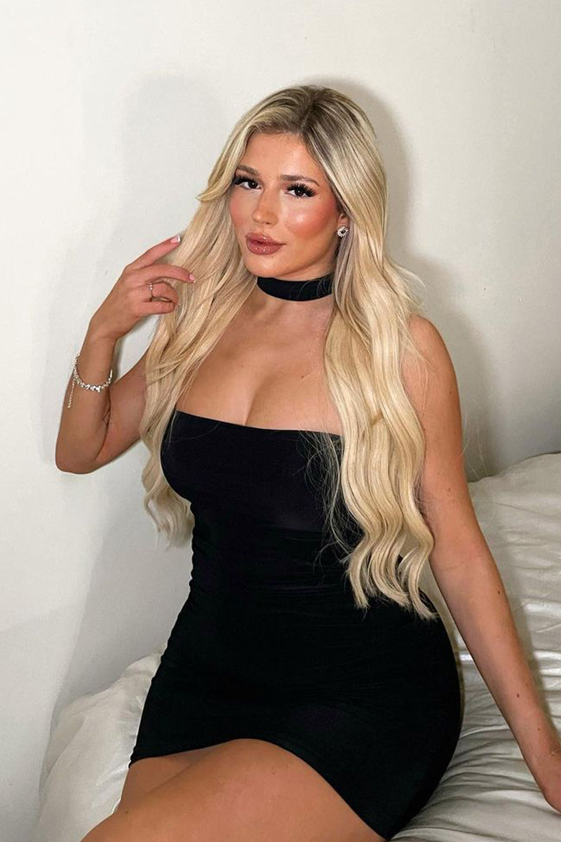 Black Bandeau Choker Neck Bodycon Dress - Zayla