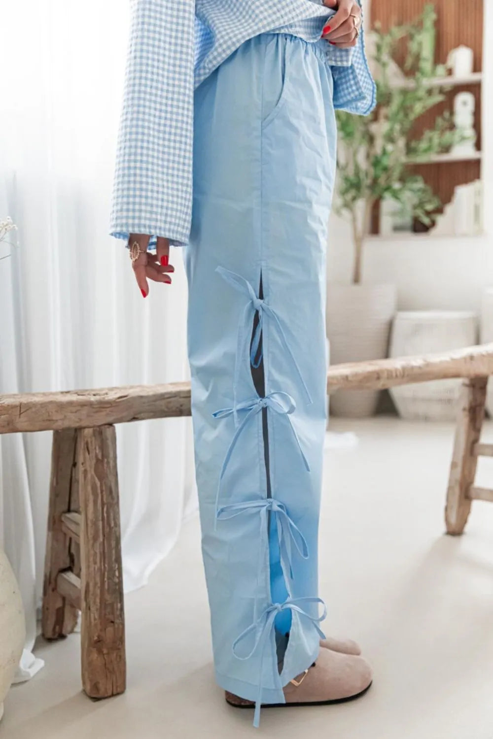Side Tied Pants with Pockets