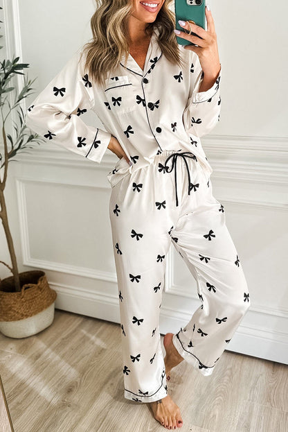 Black Bow Satin Pajama Set