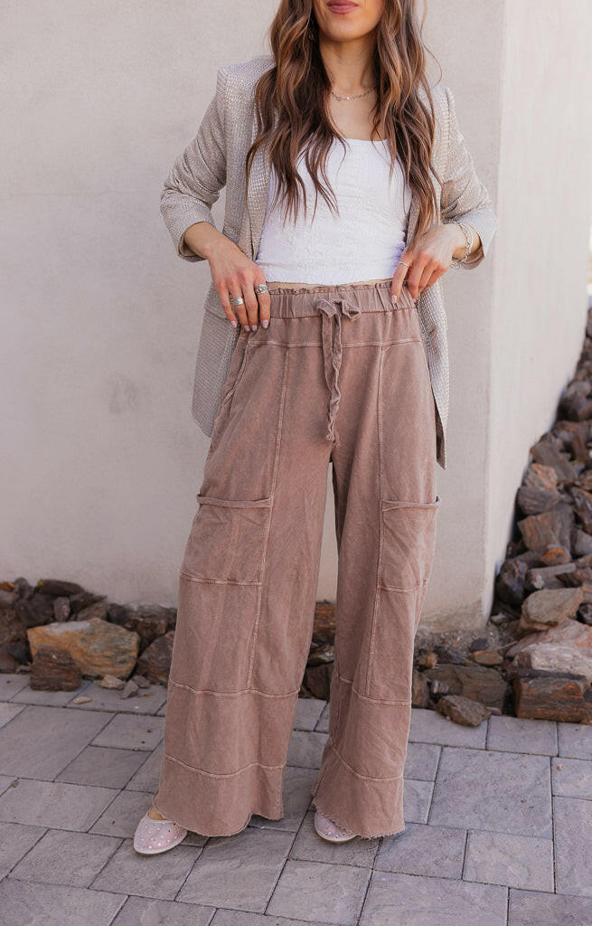 Seaside Breeze Mineral Wash Wide Leg Cropped Pants