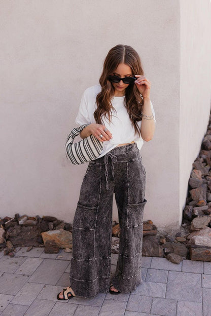 Seaside Breeze Mineral Wash Wide Leg Cropped Pants