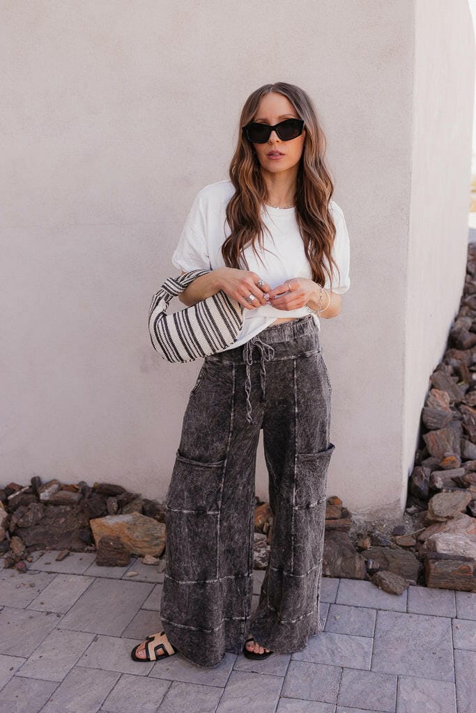 Seaside Breeze Mineral Wash Wide Leg Cropped Pants