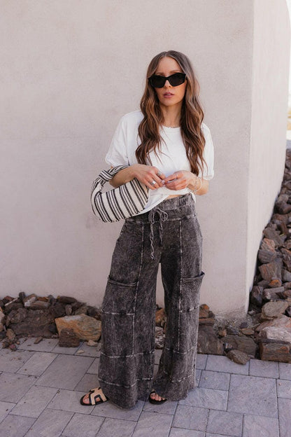 Seaside Breeze Mineral Wash Wide Leg Cropped Pants