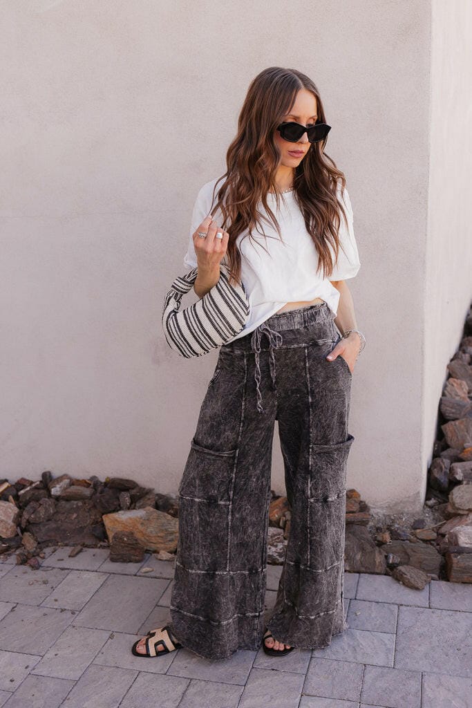 Seaside Breeze Mineral Wash Wide Leg Cropped Pants