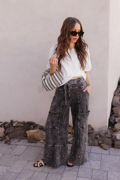 Seaside Breeze Mineral Wash Wide Leg Cropped Pants