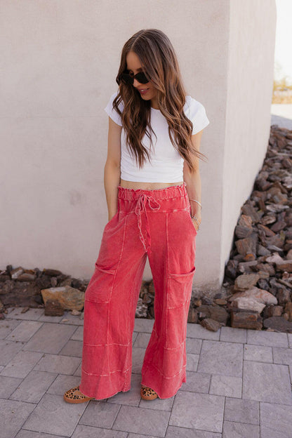 Seaside Breeze Mineral Wash Wide Leg Cropped Pants