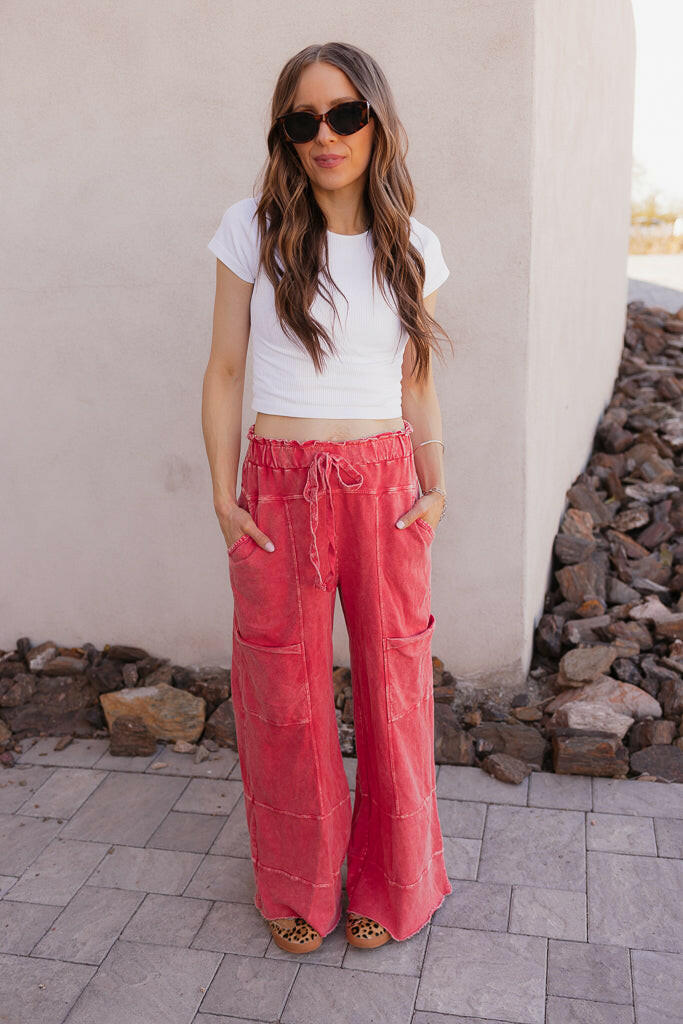Seaside Breeze Mineral Wash Wide Leg Cropped Pants