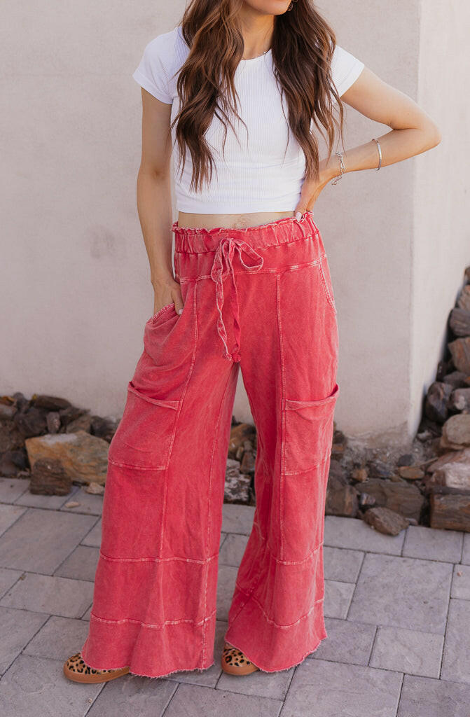 Seaside Breeze Mineral Wash Wide Leg Cropped Pants