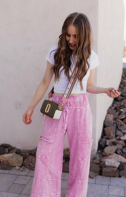 Seaside Breeze Mineral Wash Wide Leg Cropped Pants