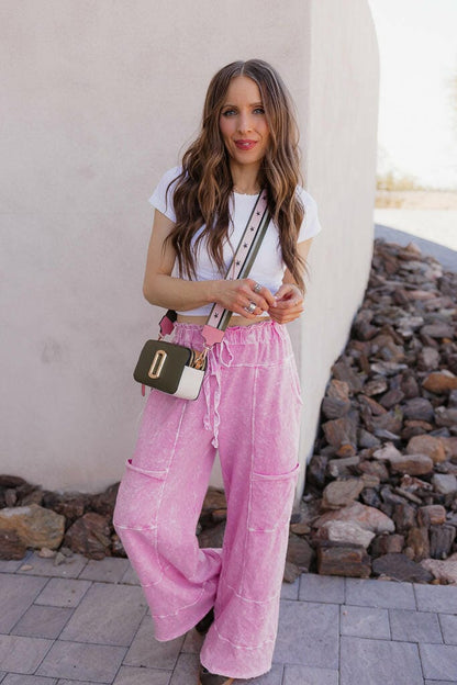 Seaside Breeze Mineral Wash Wide Leg Cropped Pants