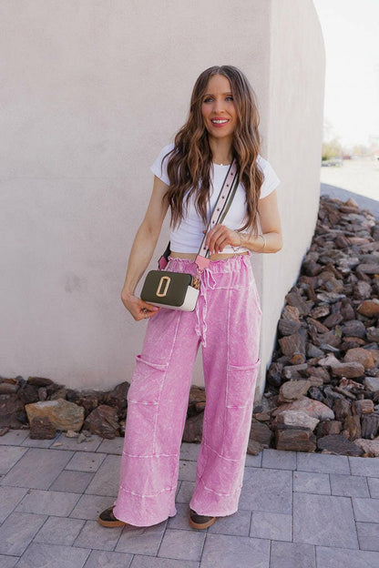 Seaside Breeze Mineral Wash Wide Leg Cropped Pants