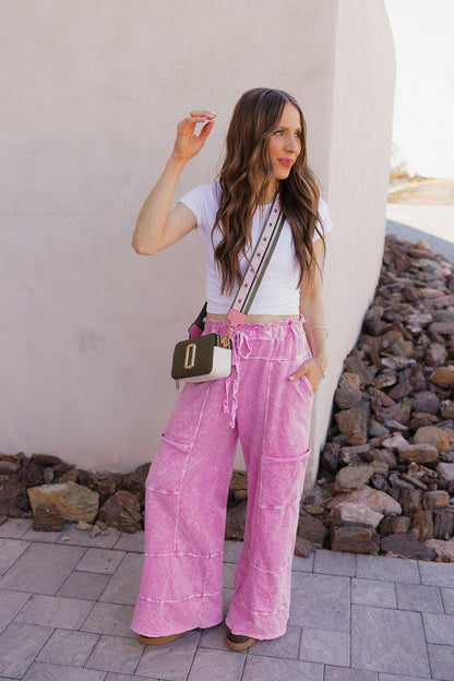 Seaside Breeze Mineral Wash Wide Leg Cropped Pants
