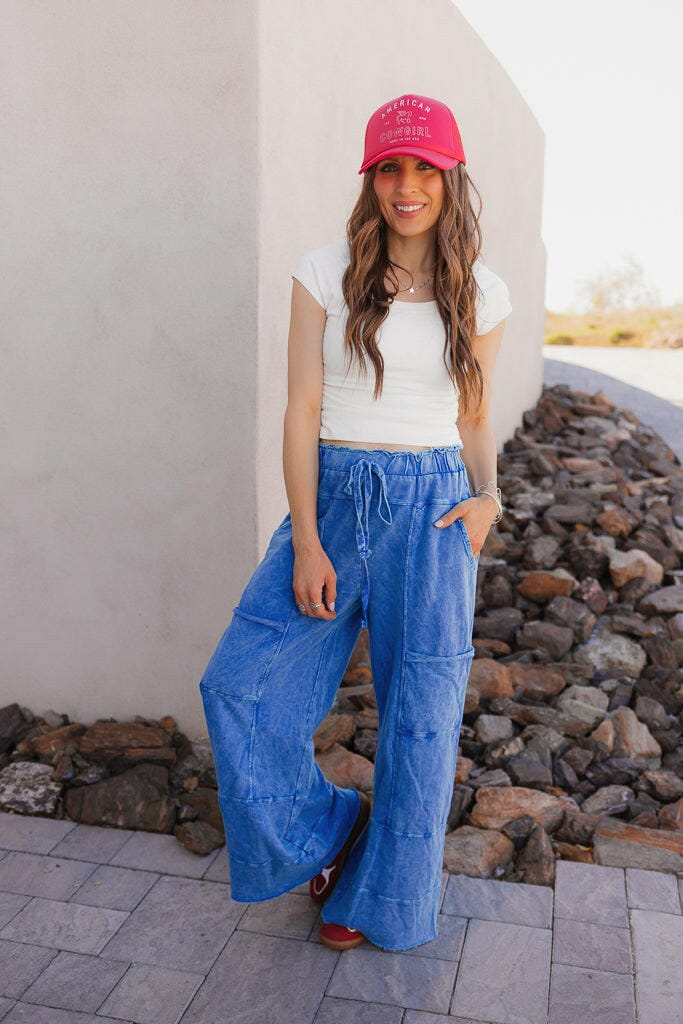 Seaside Breeze Mineral Wash Wide Leg Cropped Pants