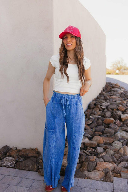 Seaside Breeze Mineral Wash Wide Leg Cropped Pants