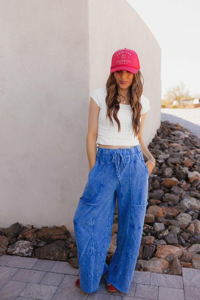 Seaside Breeze Mineral Wash Wide Leg Cropped Pants