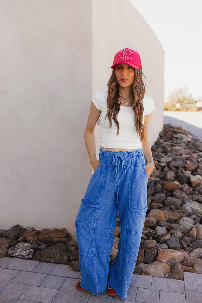 Seaside Breeze Mineral Wash Wide Leg Cropped Pants