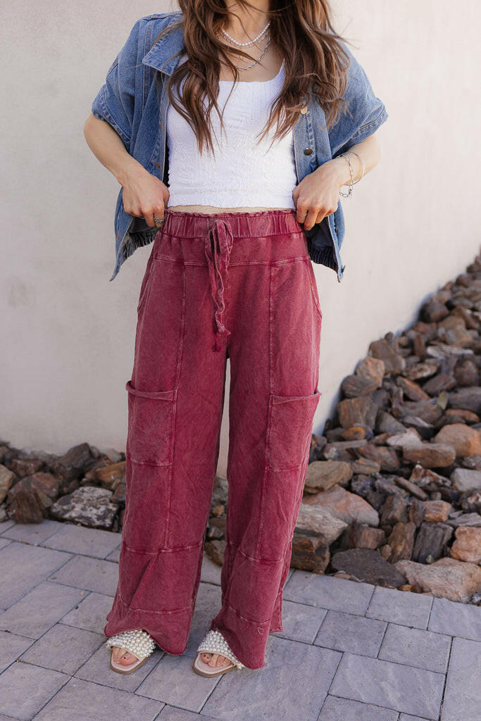 Seaside Breeze Mineral Wash Wide Leg Cropped Pants