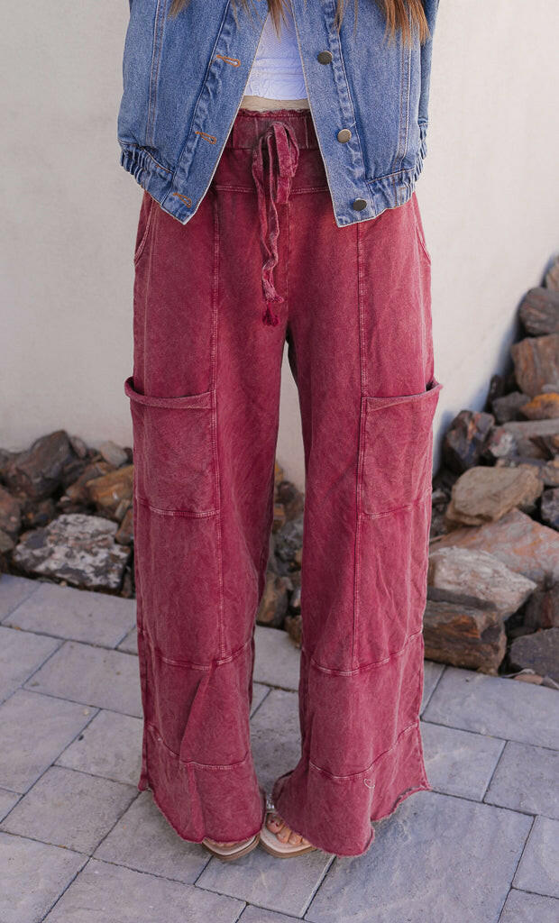 Seaside Breeze Mineral Wash Wide Leg Cropped Pants