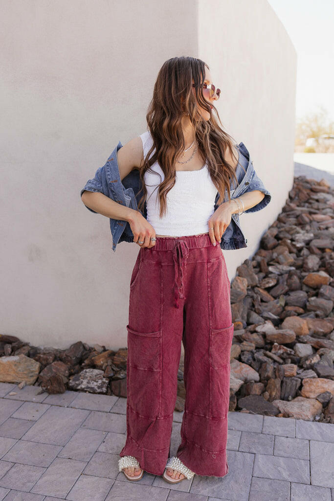 Seaside Breeze Mineral Wash Wide Leg Cropped Pants