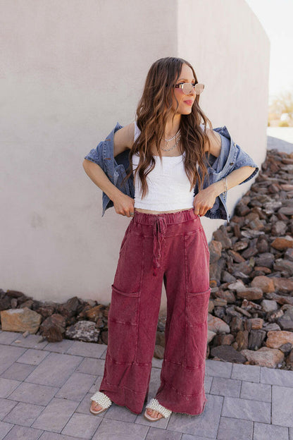 Seaside Breeze Mineral Wash Wide Leg Cropped Pants