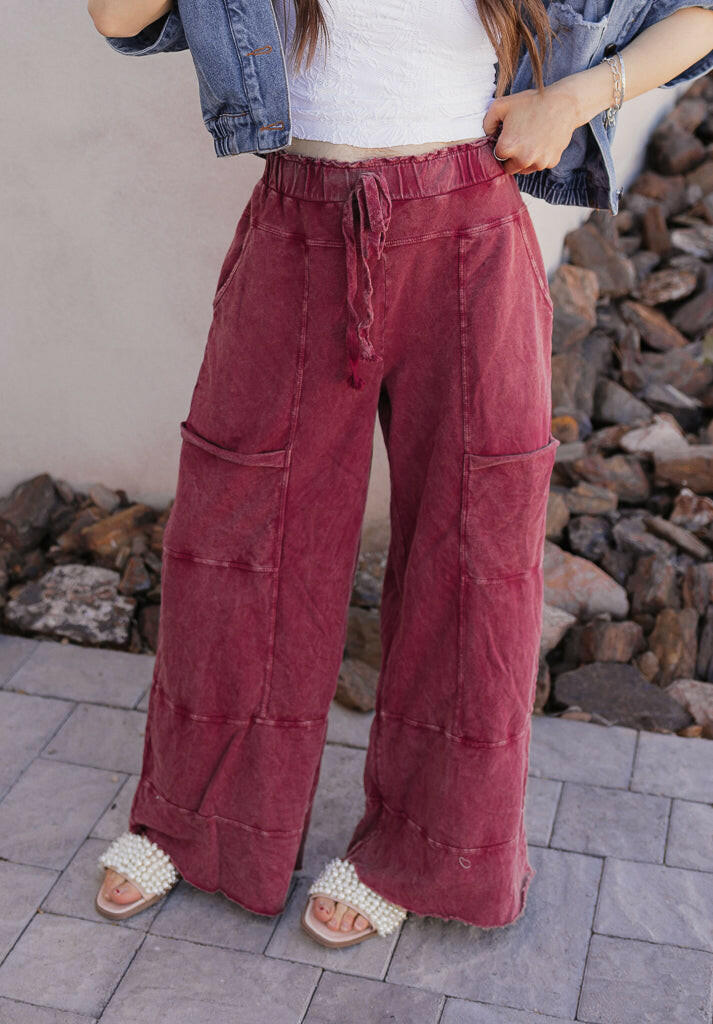 Seaside Breeze Mineral Wash Wide Leg Cropped Pants